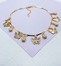 Load image into Gallery viewer, 18k Gold Filled Dainty Link Ankle With Butterfly and Four Leaf Clover Charms
