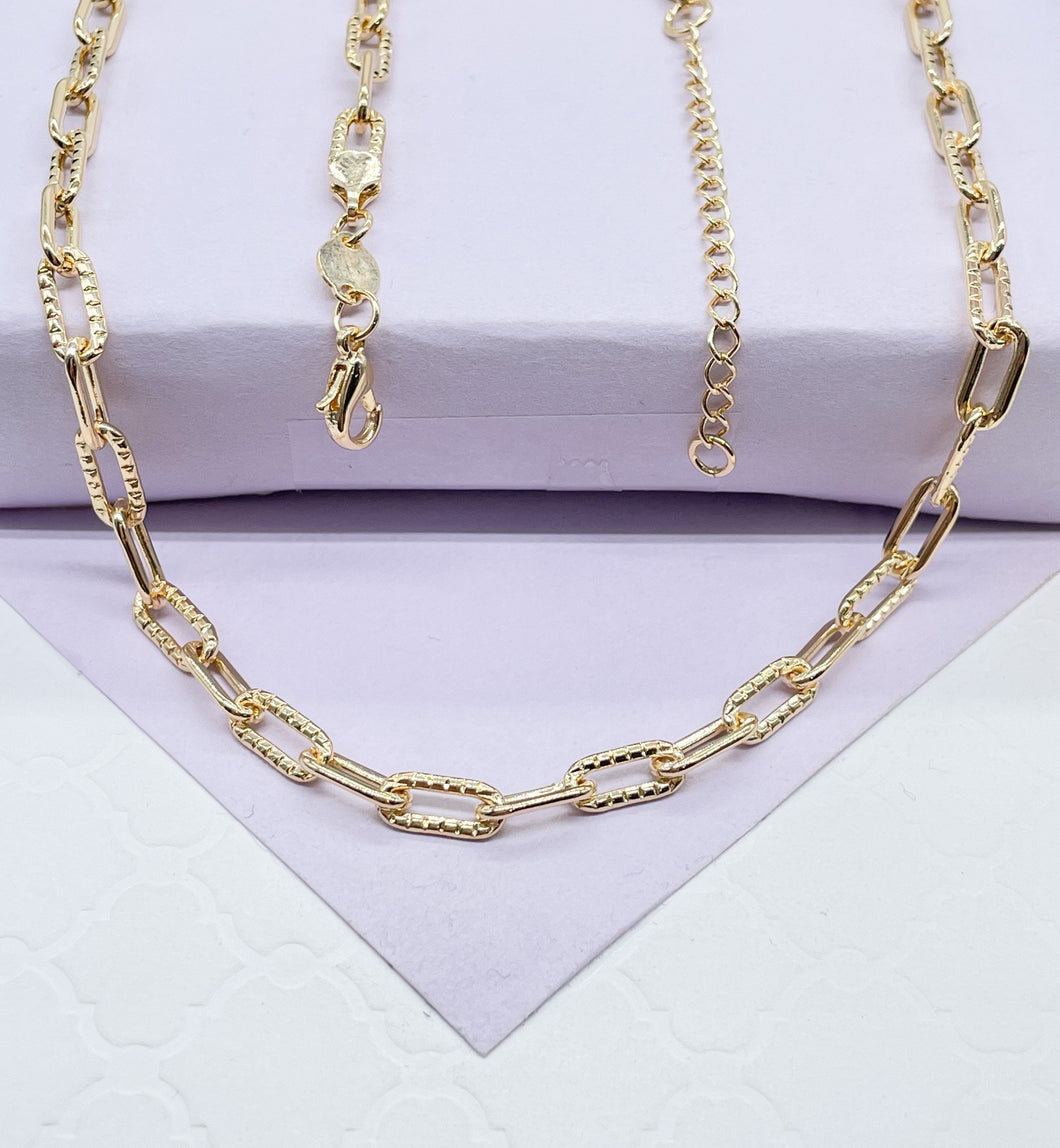 18k Gold Filled Paper Clip Chain with Layered Score Patterns