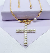 Load image into Gallery viewer, 18k Gold Filled Rope Chain With Pearl Cross Center piece With Pearl Piece
