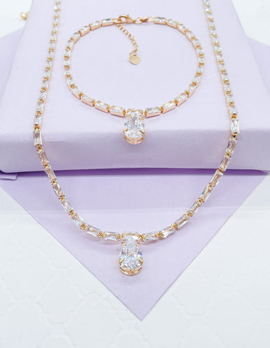 18k GoldFilled Baguette CZ Stone Set With Pear Shaped Stone in Center