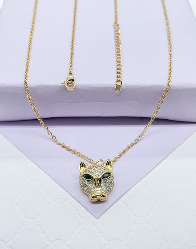 18k Gold Filled Large Panther Charm Necklace With Curb Chain