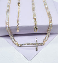 Load image into Gallery viewer, 18k Gold Filled Baguette Choker With CZ Pavè Cross In The Center
