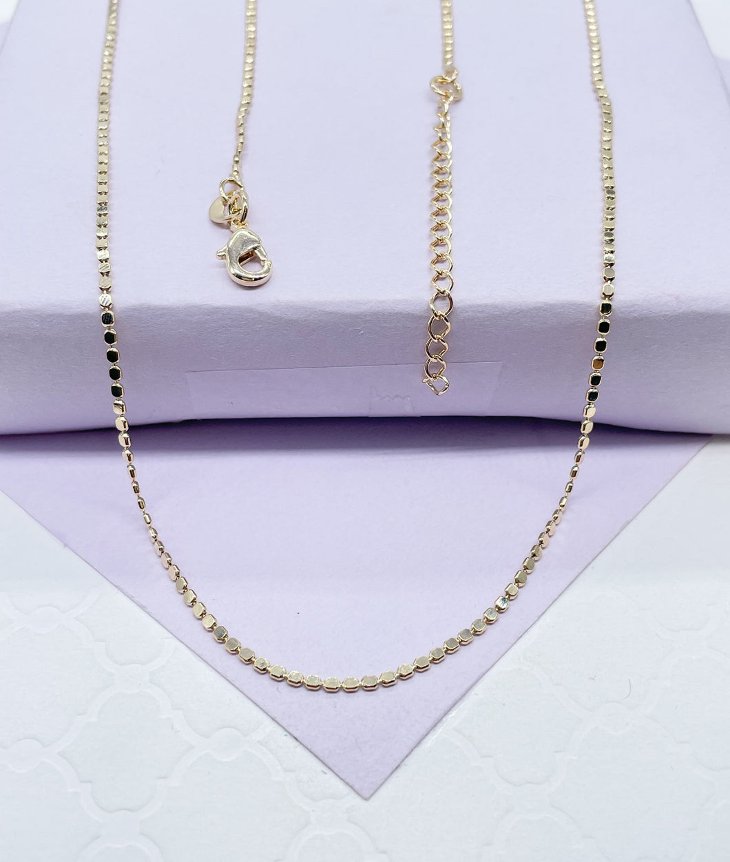 18k Gold Filled 1.6mm Thick Dainty Flat Beaded Chain