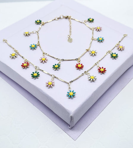 18k Gold Filled Colorful Enamel Flower Set