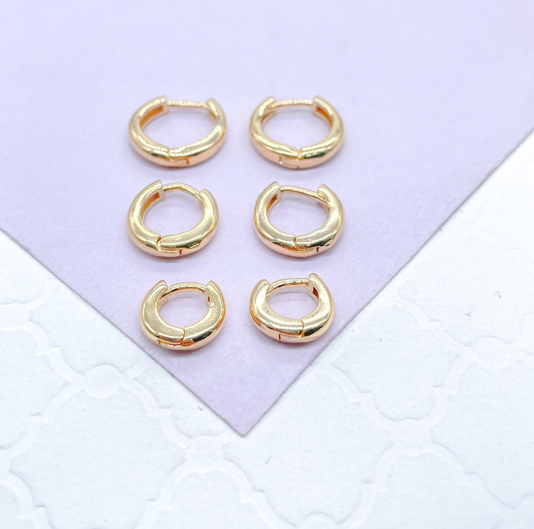 18k Gold Filled Set of 3 Huggie Hoops