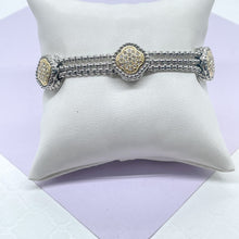 Load image into Gallery viewer, Silver Filled with Rhodium Bracelet With Gold Pave Charms &amp; Magnetic Closure
