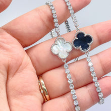 Load image into Gallery viewer, 18k Silver Filled Tennis Chain Bracelet With Four Leaf Clover Charm

