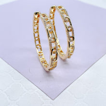 Load image into Gallery viewer, 18k Gold Filled Slim Link Hoops Patterned With CZ Stones
