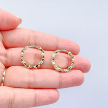 Load image into Gallery viewer, 18k Gold Filled Puffy Mariner Curb Link Huggie Hoops With CZ Stones
