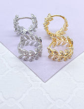 Load image into Gallery viewer, 18k Gold Filled Pave Leaf Huggie Earring
