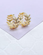 Load image into Gallery viewer, 18k Gold Filled Pave Leaf Huggie Earring
