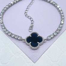 Load image into Gallery viewer, 18k Silver Filled Tennis Chain Bracelet With Four Leaf Clover Charm
