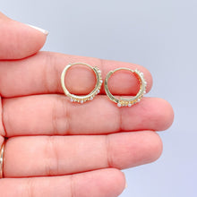 Load image into Gallery viewer, 18k Gold Filled Double Rowed Hoop Earring With Pearl and CZ &amp; Plain Smooth Rows
