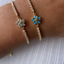 Load image into Gallery viewer, 18k Gold Filled Adjustable Tennis Bracelet With CZ Flower Charm In Center
