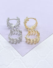 Load image into Gallery viewer, 18k Gold Filled Pave Leaf Huggie Earring
