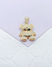 Load image into Gallery viewer, 18k Gold Filled Texture Engraved With Cz Stone Bear Pendant

