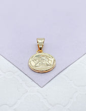 Load image into Gallery viewer, 18k Gold Filled Mini Medallion Charm Pendant With engraved Angel
