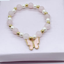 Load image into Gallery viewer, 18k Gold Filled Colorful Natural Stones Bead Bracelets Featuring Colorful Hanged Butterfly Charm Stackable Bracelets
