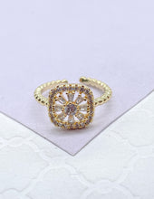 Load image into Gallery viewer, 18k Gold Filled Adjustable Beaded Ring With Colorful Stones With Cz Round Stone in Center
