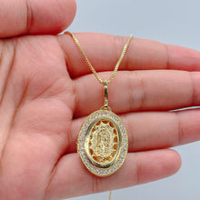 Load image into Gallery viewer, 18k Gold Filled Virgen Guadalupe Locket Pendant With Crowned CZ Stones
