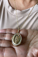 Load image into Gallery viewer, 18k Gold Filled Virgen Guadalupe Locket Pendant With Crowned CZ Stones
