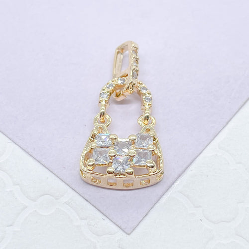 18k Gold Filled Purse Charm with Large Square CZ Stones