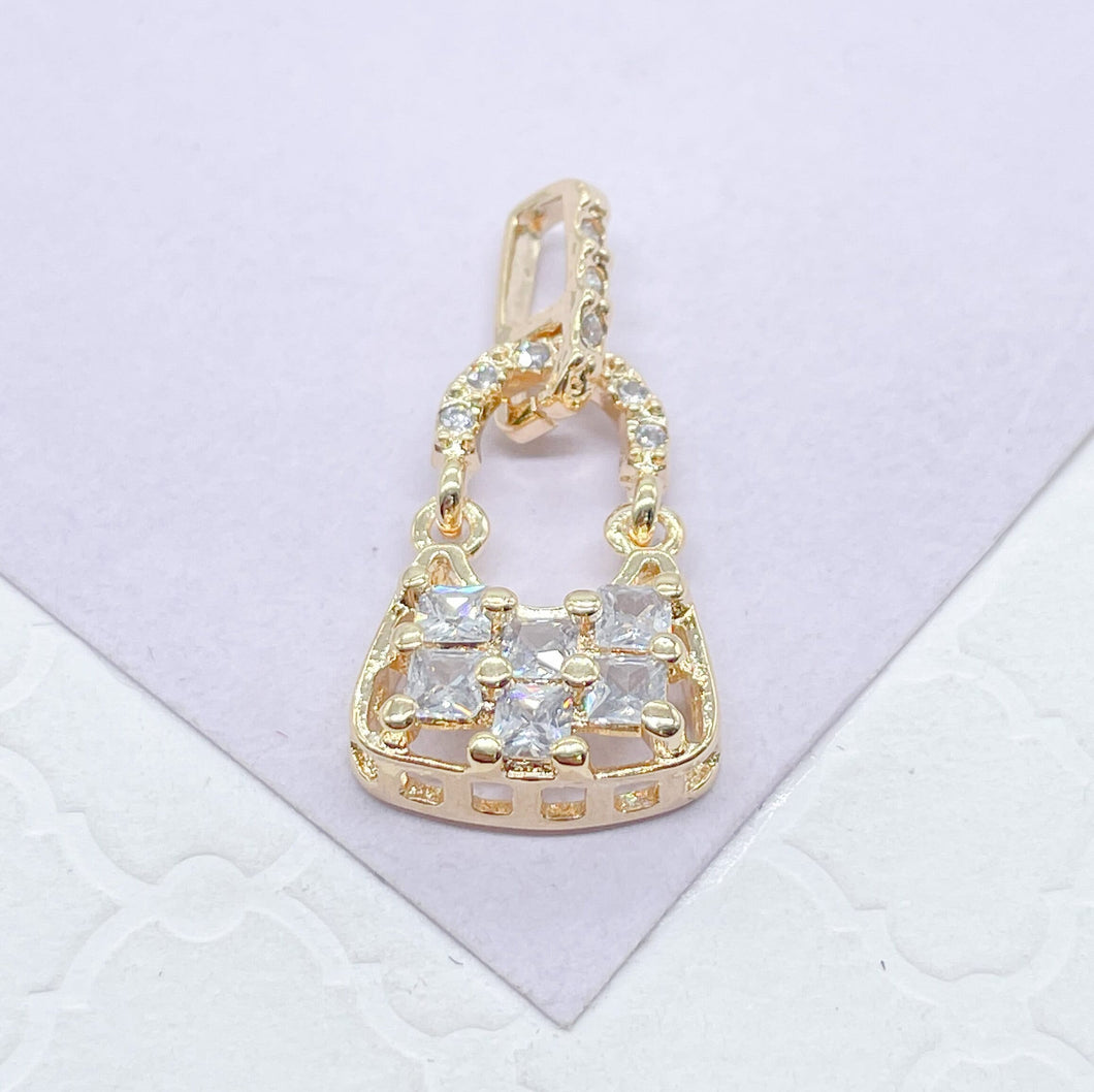18k Gold Filled Purse Charm with Large Square CZ Stones
