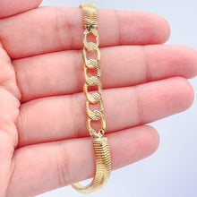 Load image into Gallery viewer, 18k Gold Filled Smooth Soft Herring Bone Necklace With Flat Thick Curb Link Center Piece
