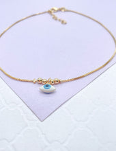 Load image into Gallery viewer, 18k Gold Filled Plain Box Chain with Light Blue Evil Eye Charm With Bead Charms
