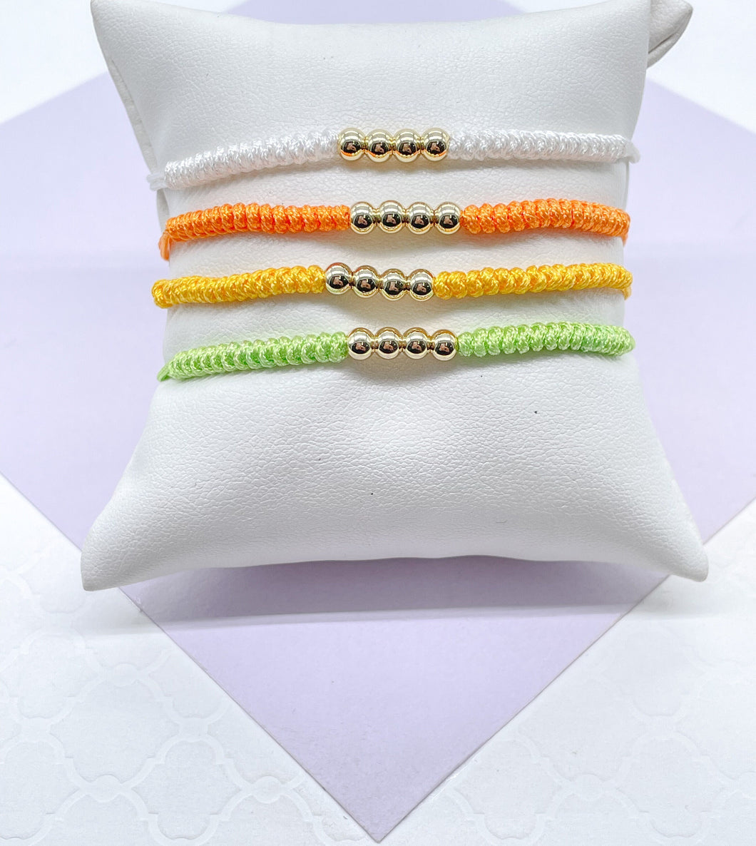 Colorful Braided Adjustable Bracelet With 18k GoldFilled Bead Charms