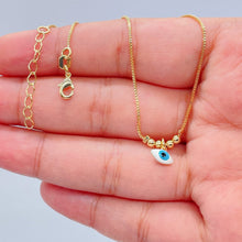 Load image into Gallery viewer, 18k Gold Filled Plain Box Chain with Light Blue Evil Eye Charm With Bead Charms
