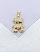 Load image into Gallery viewer, 18k Gold Filled Texture Engraved With Cz Stone Bear Pendant

