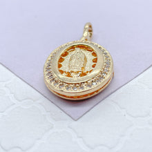 Load image into Gallery viewer, 18k Gold Filled Virgen Guadalupe Locket Pendant With Crowned CZ Stones
