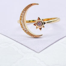 Load image into Gallery viewer, 18k Gold Filled Adjustable Star With Moon Ring
