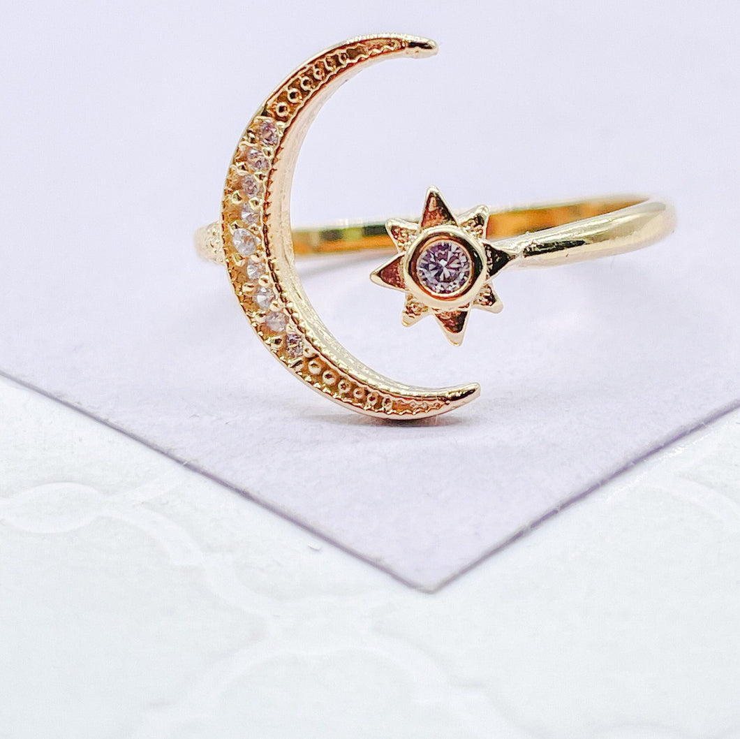18k Gold Filled Adjustable Star With Moon Ring