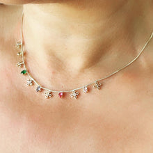 Load image into Gallery viewer, 18k Gold Filled Dainty Box Chain Choker With Colorful CZ and Flower Charms
