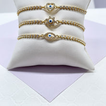 Load image into Gallery viewer, 18k Gold Filled Blue Evil Eye Tennis Adjustable Bracele, 3 Styles Available
