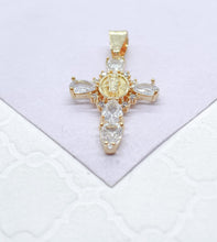 Load image into Gallery viewer, 18k Gold Filled White Pear Cut Stone Crucifix With Jesus Center Pendant
