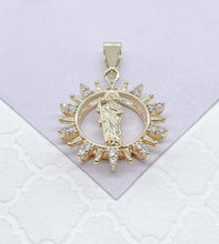 Load image into Gallery viewer, 18k Colorful St Jude Pendant Crowned with Multi-Color and White CZ Stones
