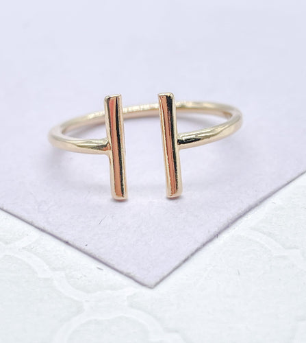 18k Gold Filled Plain Dainty Adjustable Ring With Parallel Bar Ends