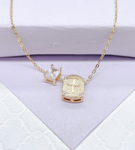 Load image into Gallery viewer, 18k Gold Filled non-closure Rosary Necklace with Baguette cut stone charm
