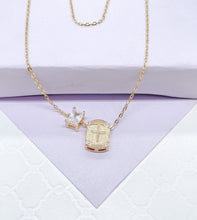 Load image into Gallery viewer, 18k Gold Filled non-closure Rosary Necklace with Baguette cut stone charm
