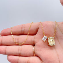 Load image into Gallery viewer, 18k Gold Filled non-closure Rosary Necklace with Baguette cut stone charm
