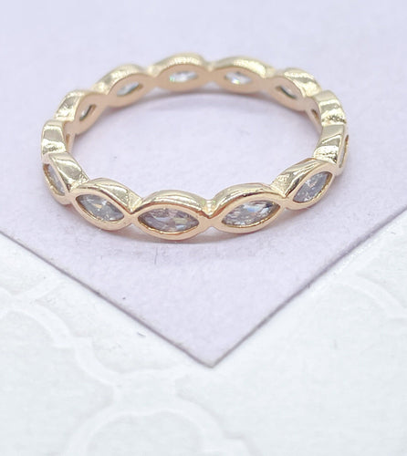18k Gold Filled Minimalist Oval Link Ring with Navette Cut Stones
