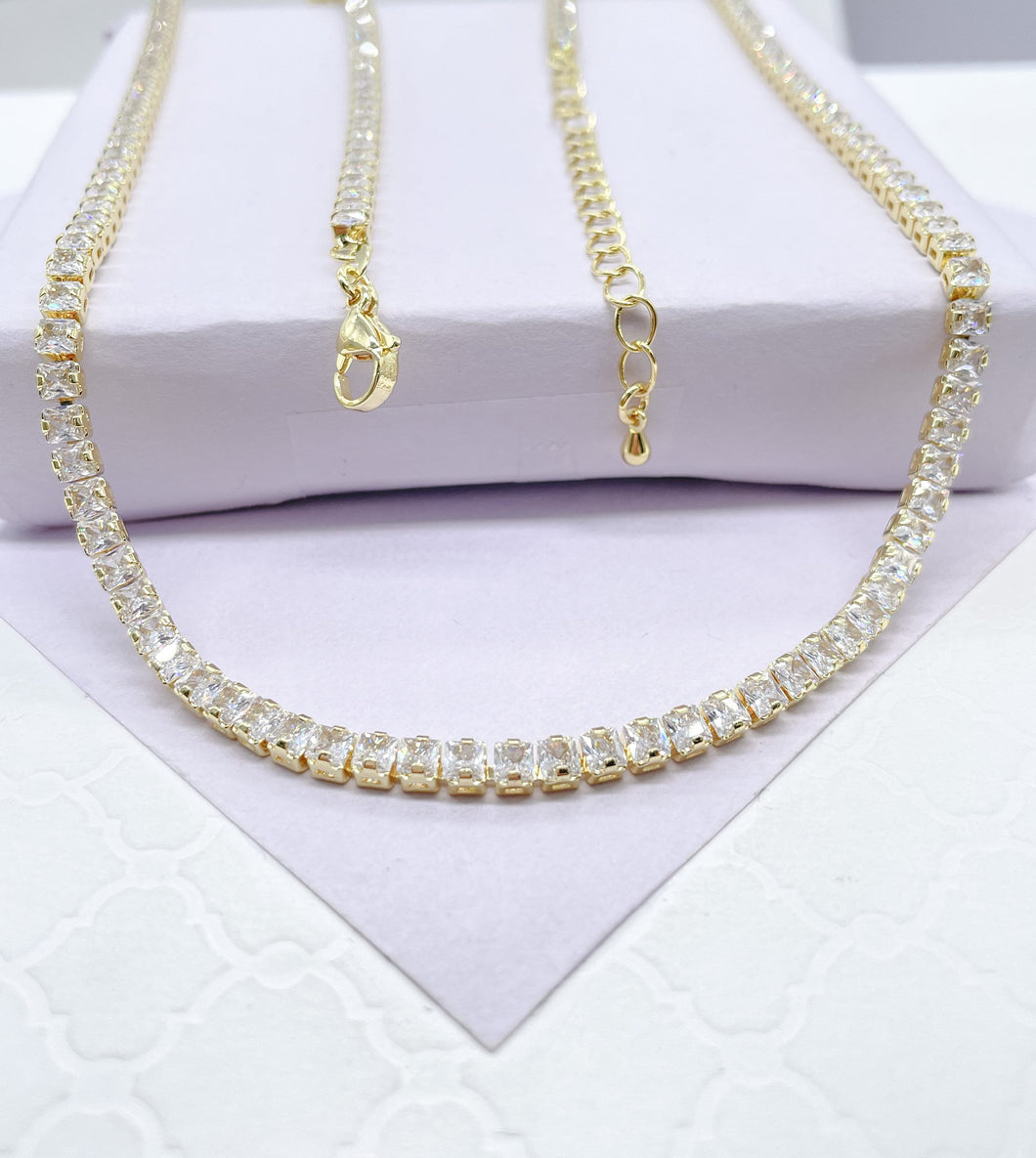 18k Gold Filled Square Cut Tennis Chain Choker