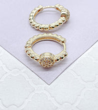 Load image into Gallery viewer, 18k Gold Filled Beaded Style With CZ Center Earrings and Ring Style
