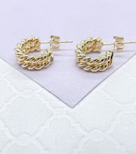 Load image into Gallery viewer, 18k Gold Filled Double Dainty Row Twisted Pushback Open Hoop Earring C-Hoop
