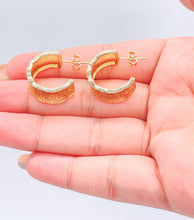 Load image into Gallery viewer, 18k Gold Filled Wide Tree Trunk Patterned Open Hoop Earrings

