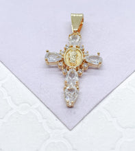 Load image into Gallery viewer, 18k Gold Filled White Pear Cut Stone Crucifix With Jesus Center Pendant
