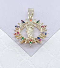 Load image into Gallery viewer, 18k Colorful St Jude Pendant Crowned with Multi-Color and White CZ Stones
